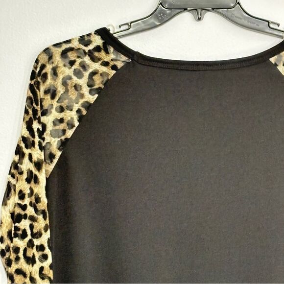 Vanilla Bay | Women’s Black Long Sleeve Crewneck Leopard Print Blouse Top - Picture 8 of 13